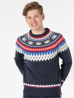 American Eagle Sweater Mens XXL Blue Nordic Fair Isle Wool Blend Ski Preppy Y2k